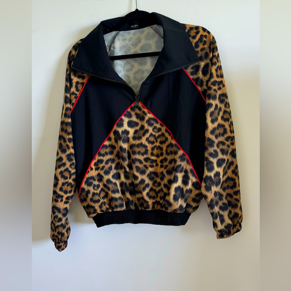 Terez Size Xs Leopard Print Colorblock Zip Up Moc… - image 6